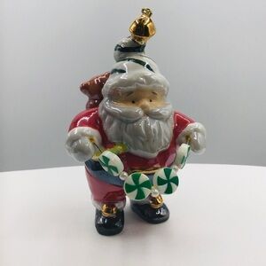 SANTA Christmas Ornament Holding Hard Candy Garland 4” Glazed Ceramic Tree Bear